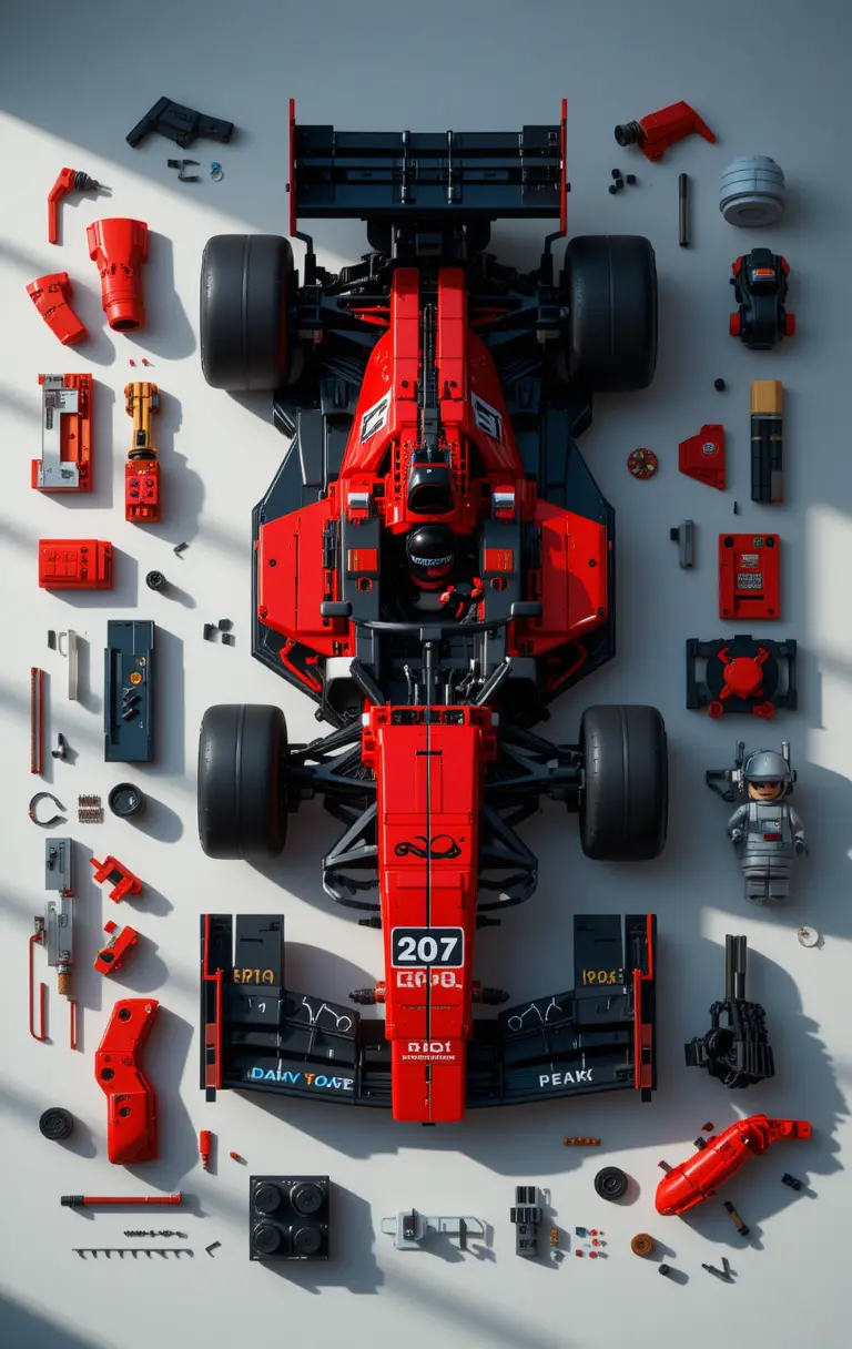 Top View Photorealistic Lego F1 Race Car Photography