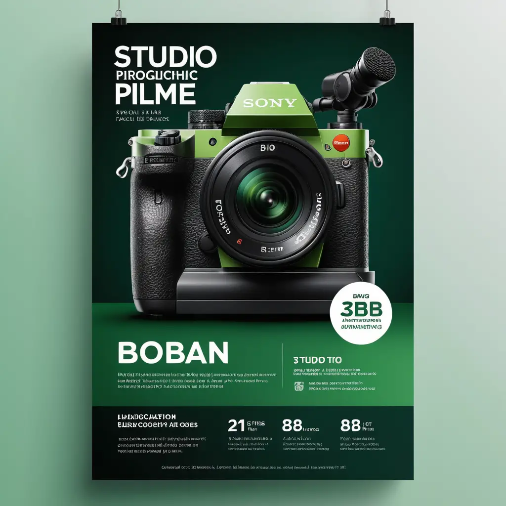 Bilingual studio time poster with modern film icons