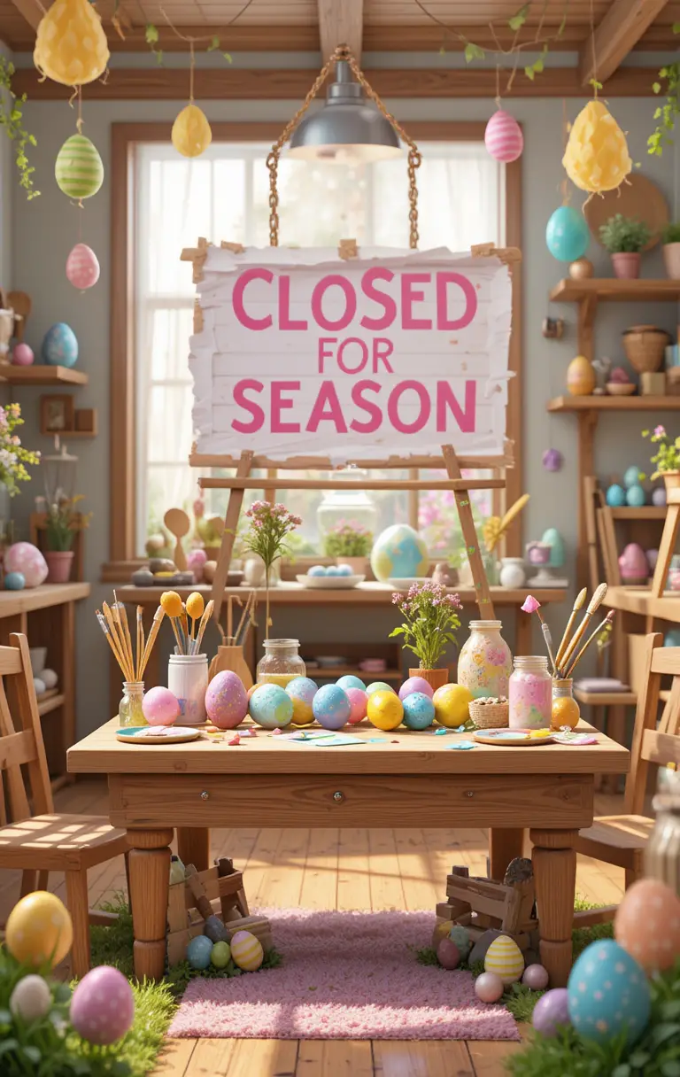 Colorful Easter egg workshop with playful seasonal sign