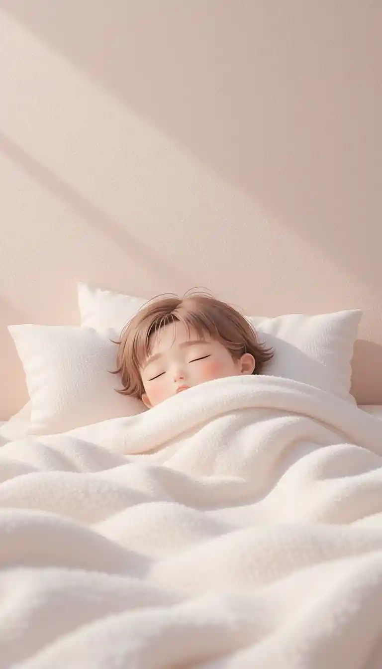 Personagem de desenho animado 3D fofo dormindo em uma cama aconchegante