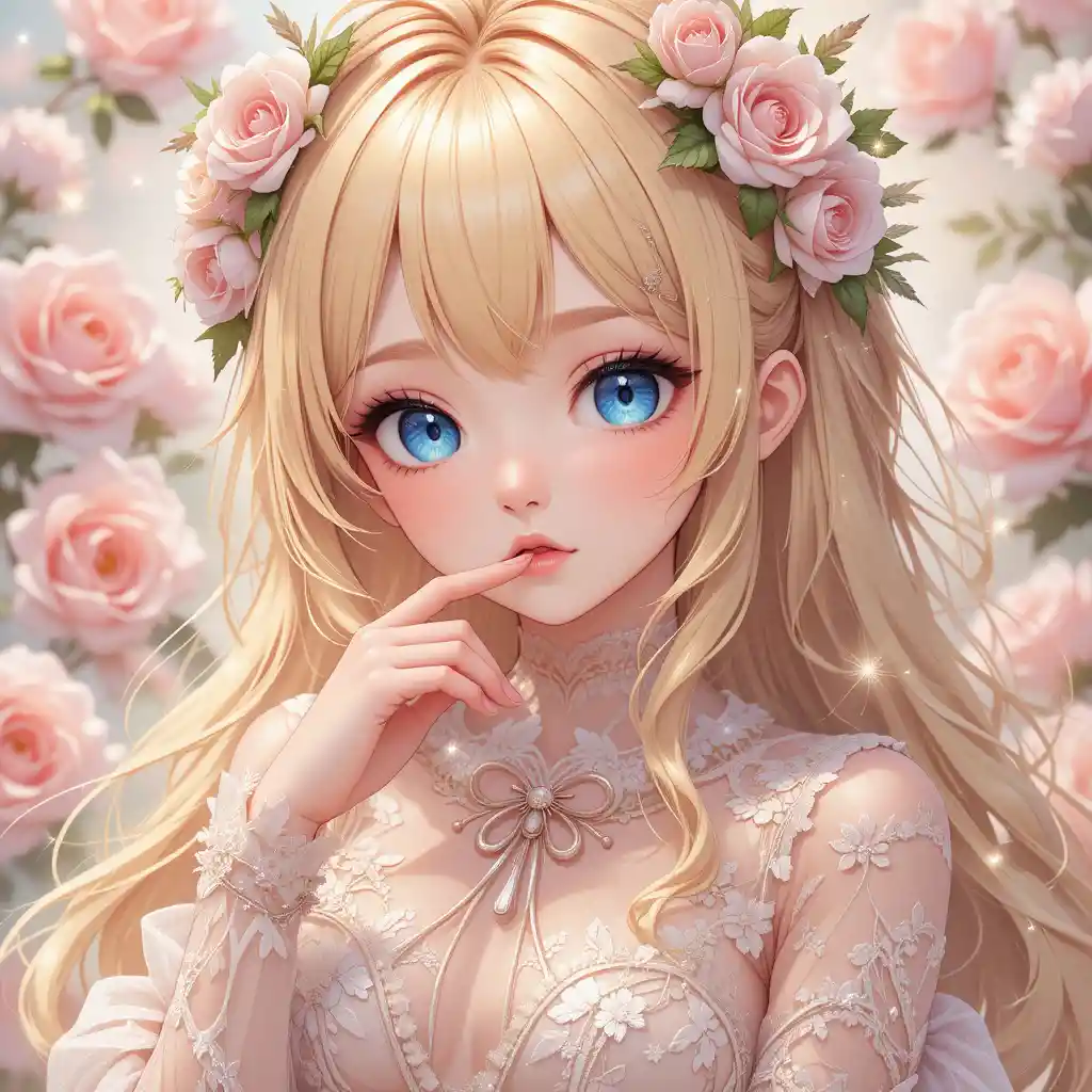 Anime girl in sheer floral dress with roses