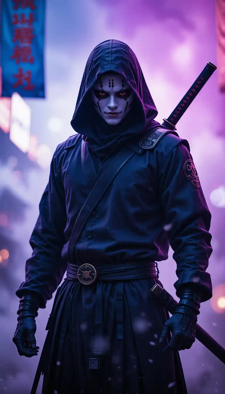 Anime ninja warrior with mask and katana