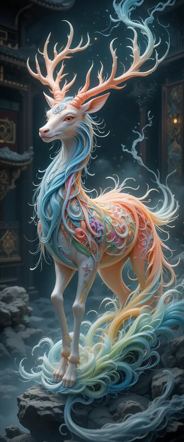 Nine Colored Deer as a Sacred Mythical Creature Illustration