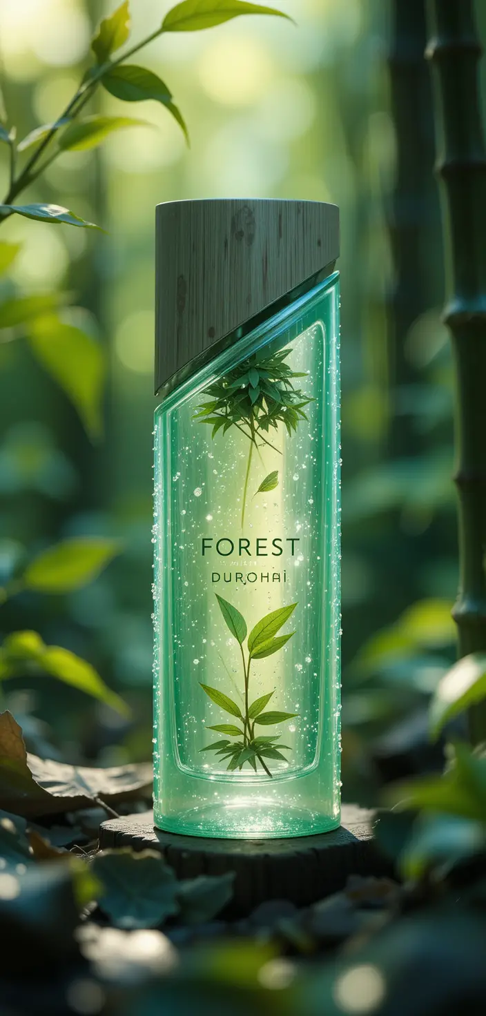 Bamboo inspired perfume bottle with zen forest design