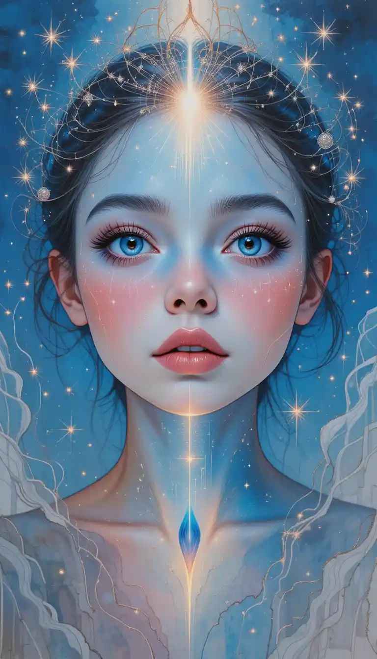 Watercolor portrait of a glowing child in soft pastel hues