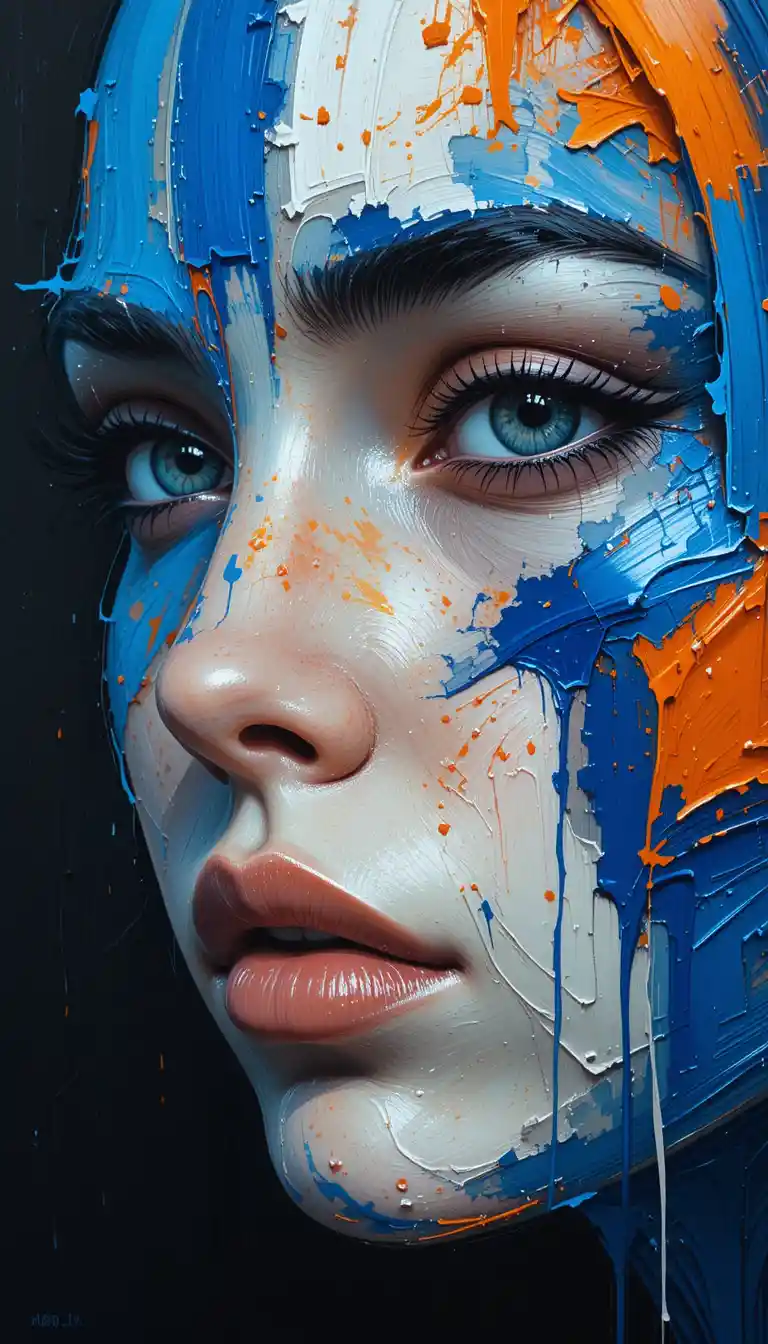 Abstract close up portrait of a painted female face