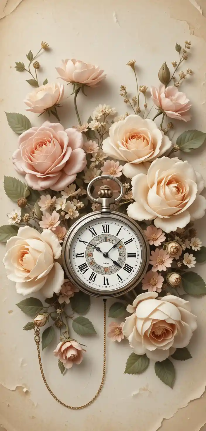 Vintage-Taschenuhr mit Rosen auf Pergamenthintergrund