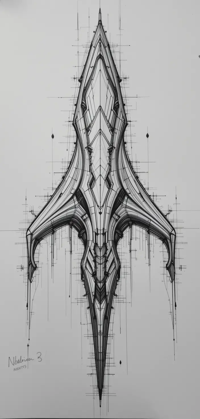 Abstract line drawing of a symmetrical spaceship concept