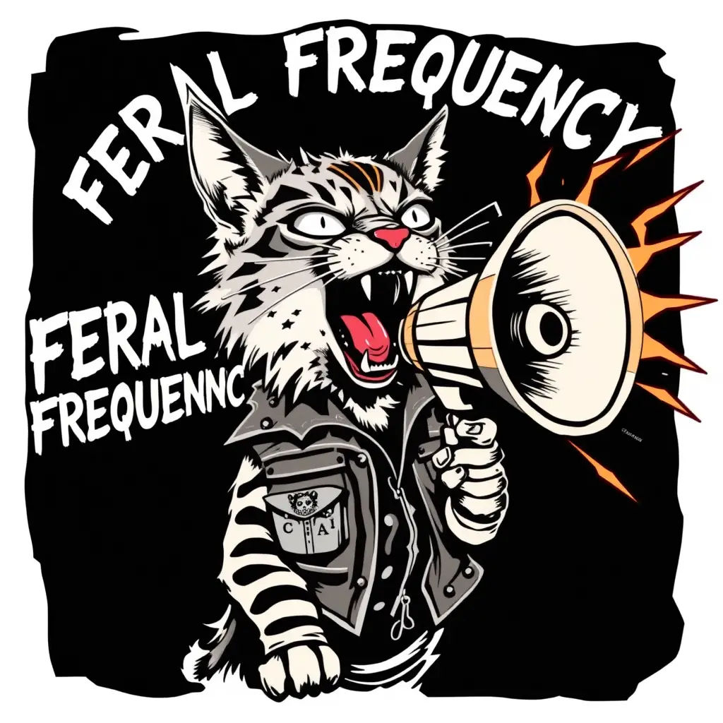 Possessed alley cat screaming into a broken megaphone
