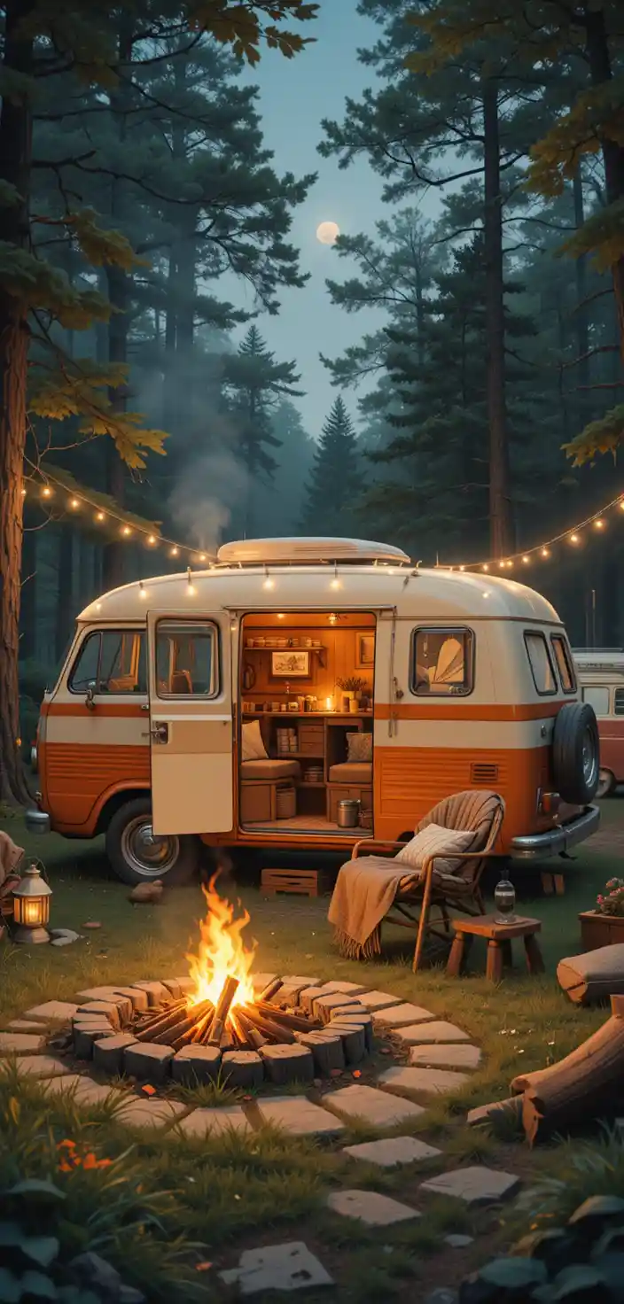 Ours brun heureux près du feu de camp dans un camping en forêt
