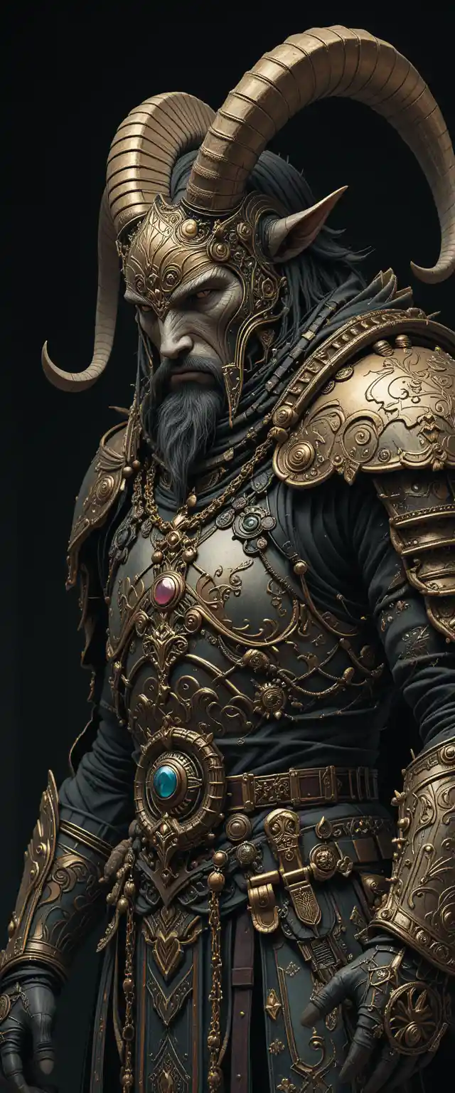 Goat warrior in 2D illustration with viking armor