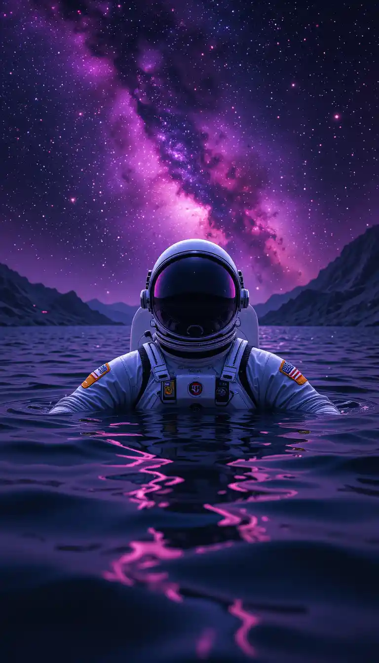 Astronaut Floating In Alien Ocean Under Starry Sky