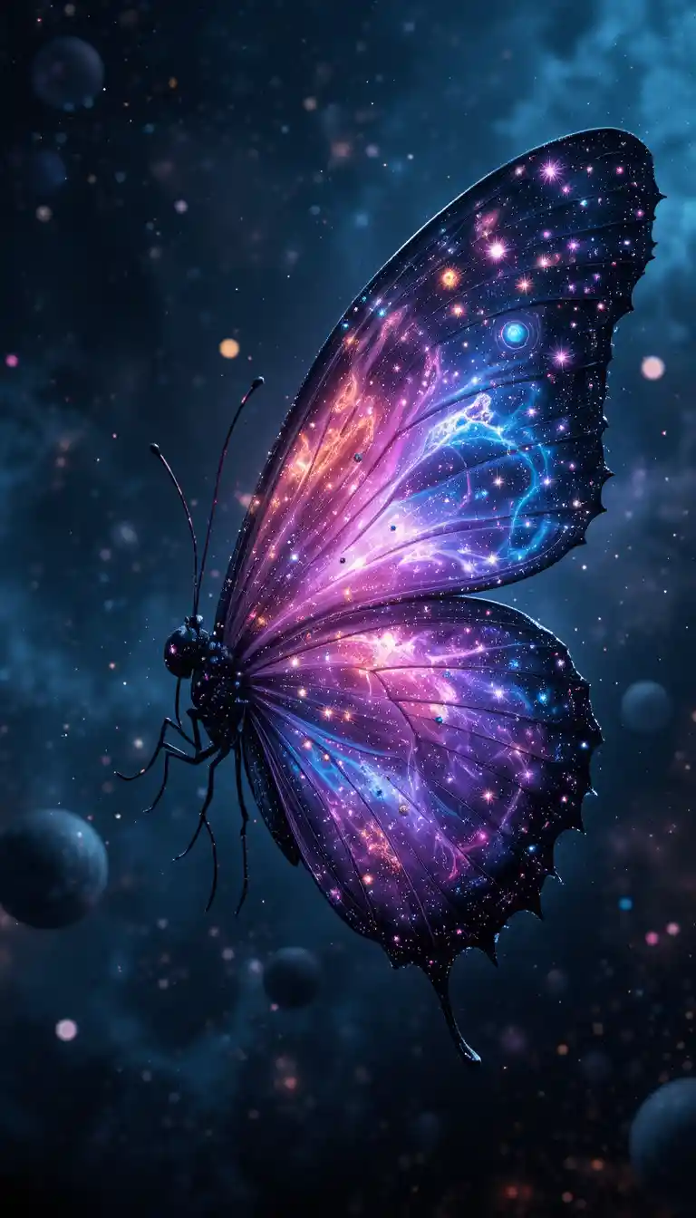 Surreal butterfly with galactic storm swirling in its wings