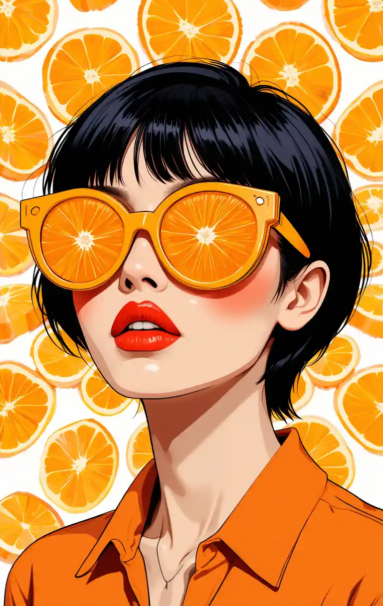 Stylish woman with orange slice sunglasses illustration