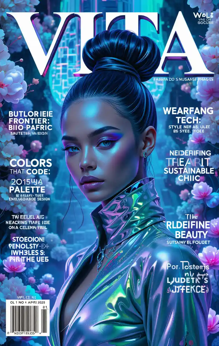 Digital nature fashion portrait on futuristic magazine cover
