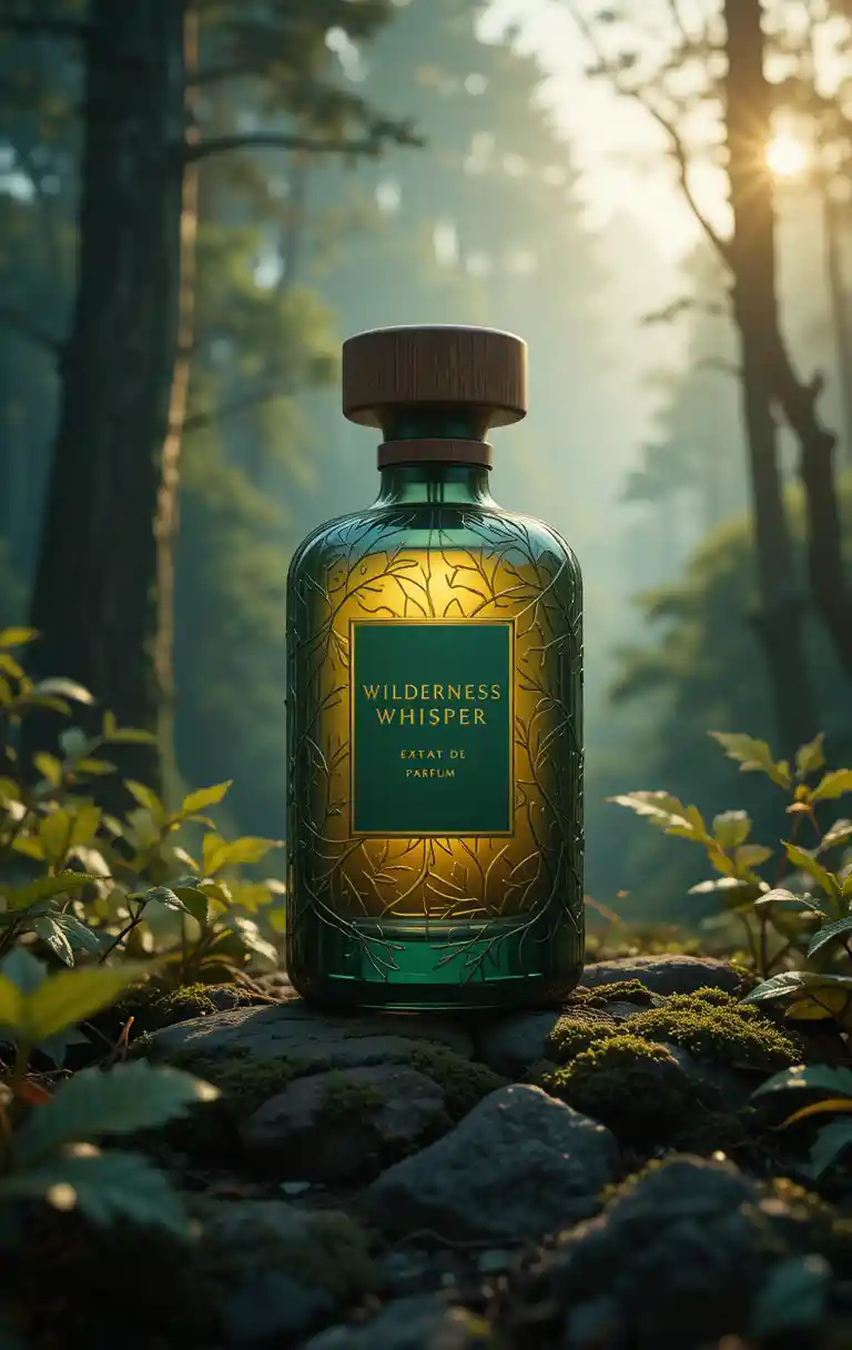 Perfume Bottle In Enchanted Forest Clearing At Dawn