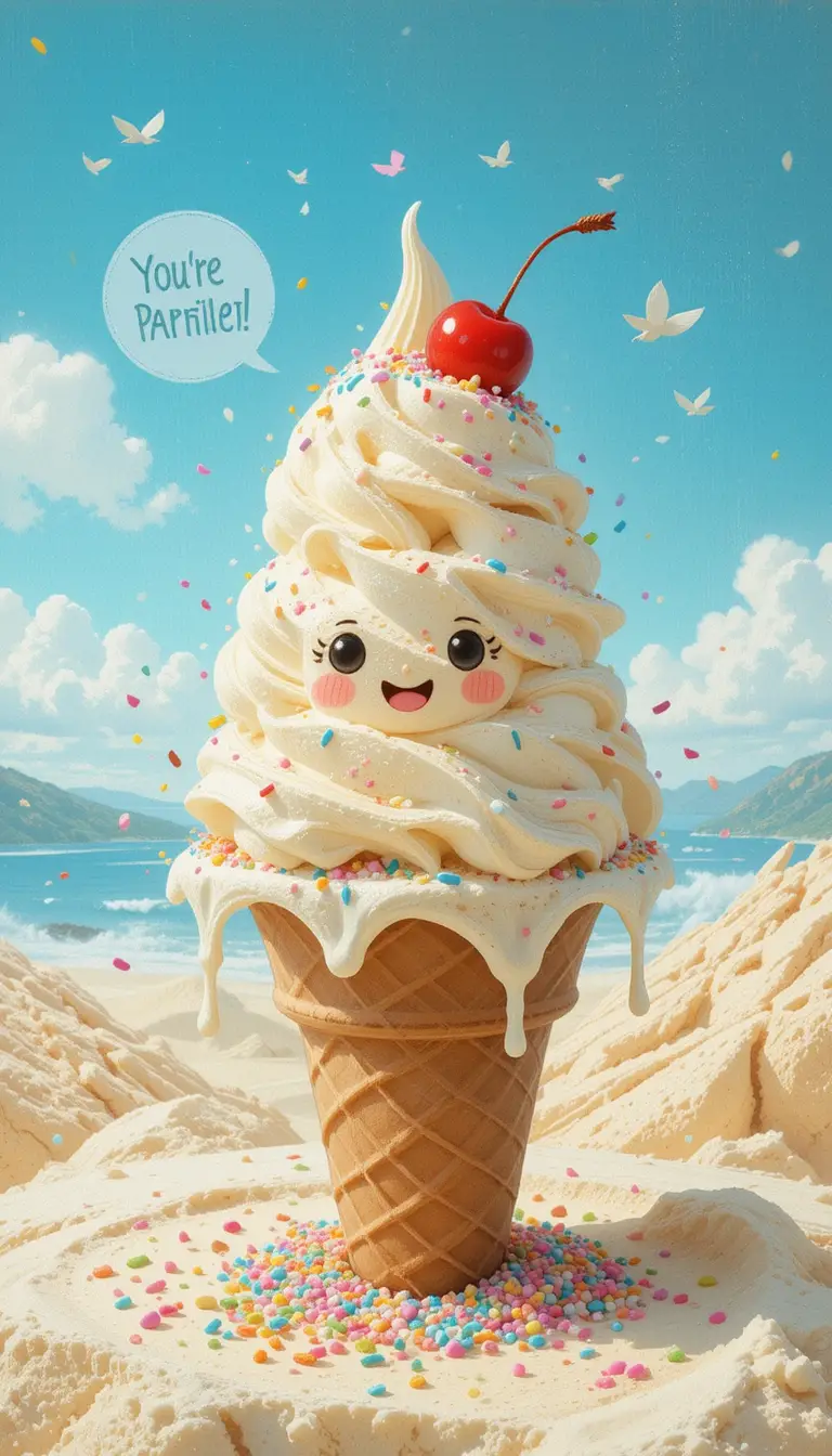 Tiny vanilla ice cream scoop in a busy shop