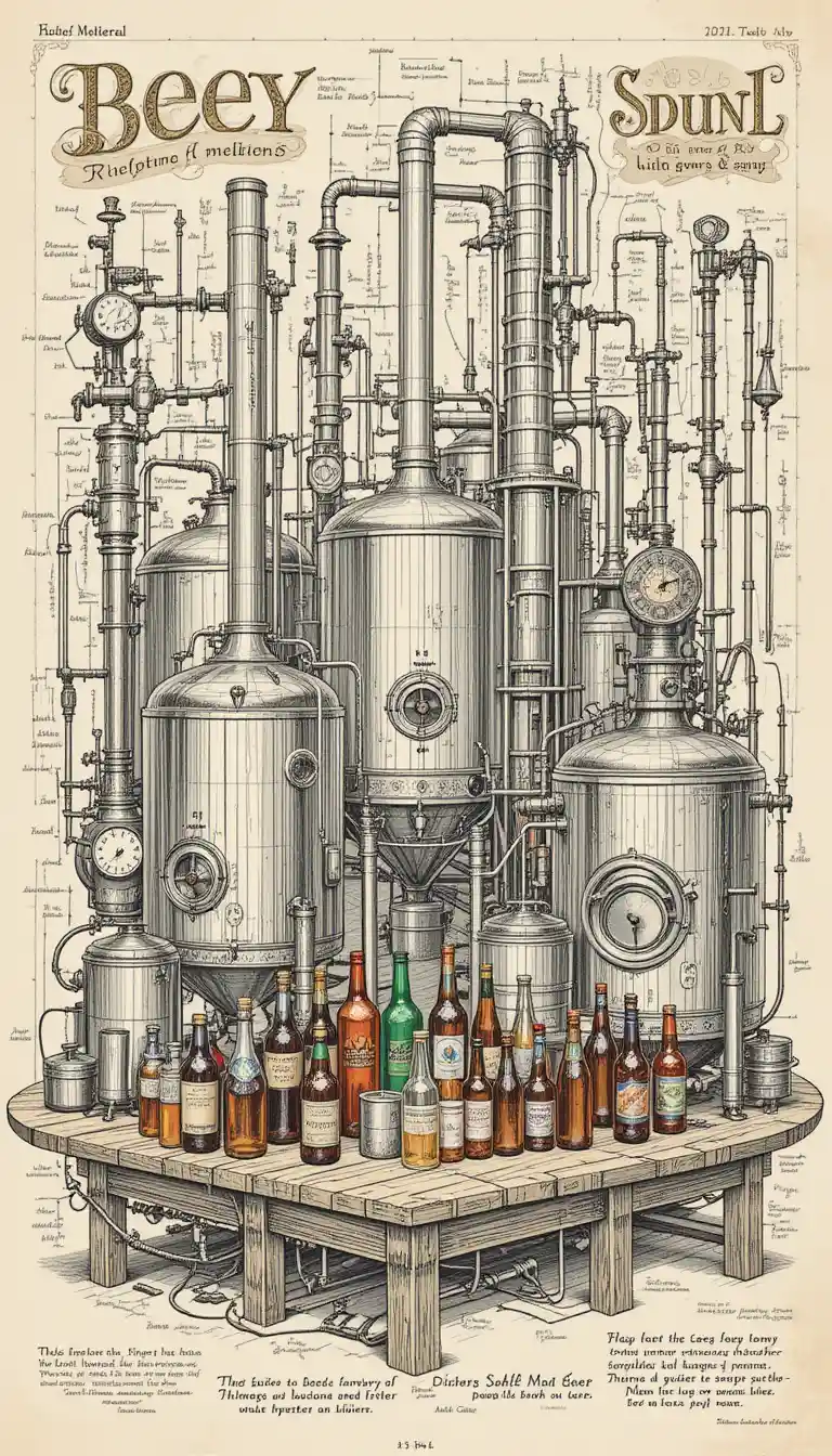 Detaillierte Bierbrauanlage im technischen Illustrationsstil