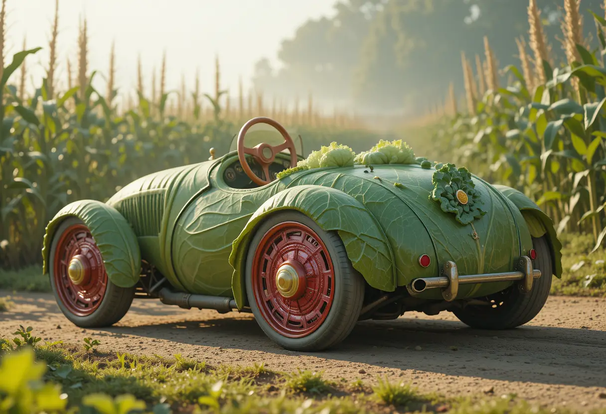 Coche de Col en un Huerto de Verduras Mágico al Amanecer