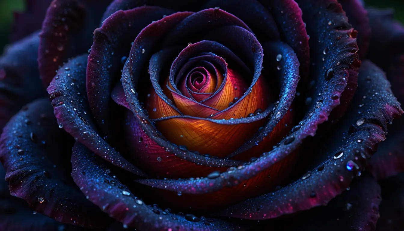 Close up macro photo of a black rainbow rose