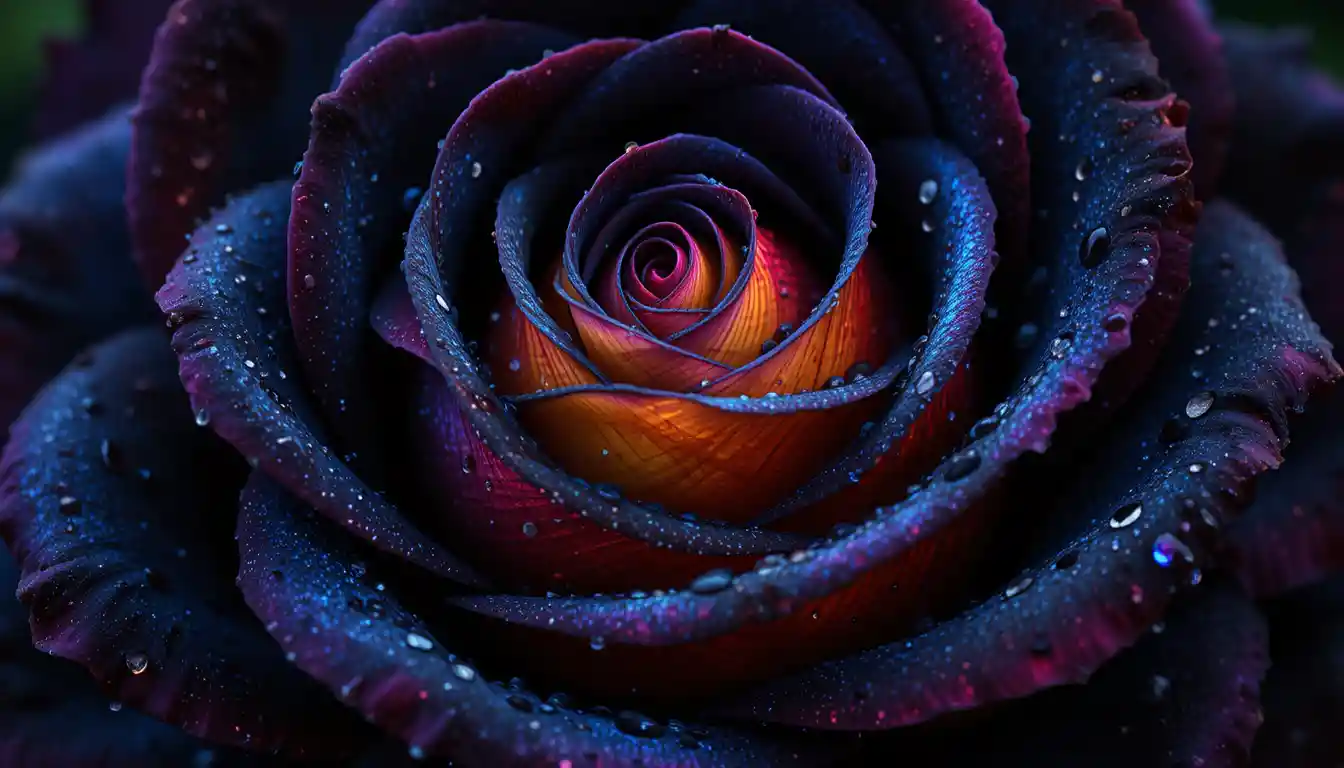 Photo macro en gros plan d’une rose arc-en-ciel noire
