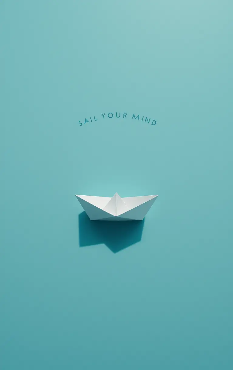 Minimal paper boat illustration with inspiring sail your mind text