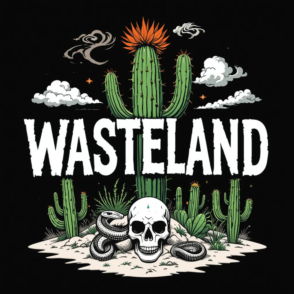 Bold wasteland cactus text art on black background