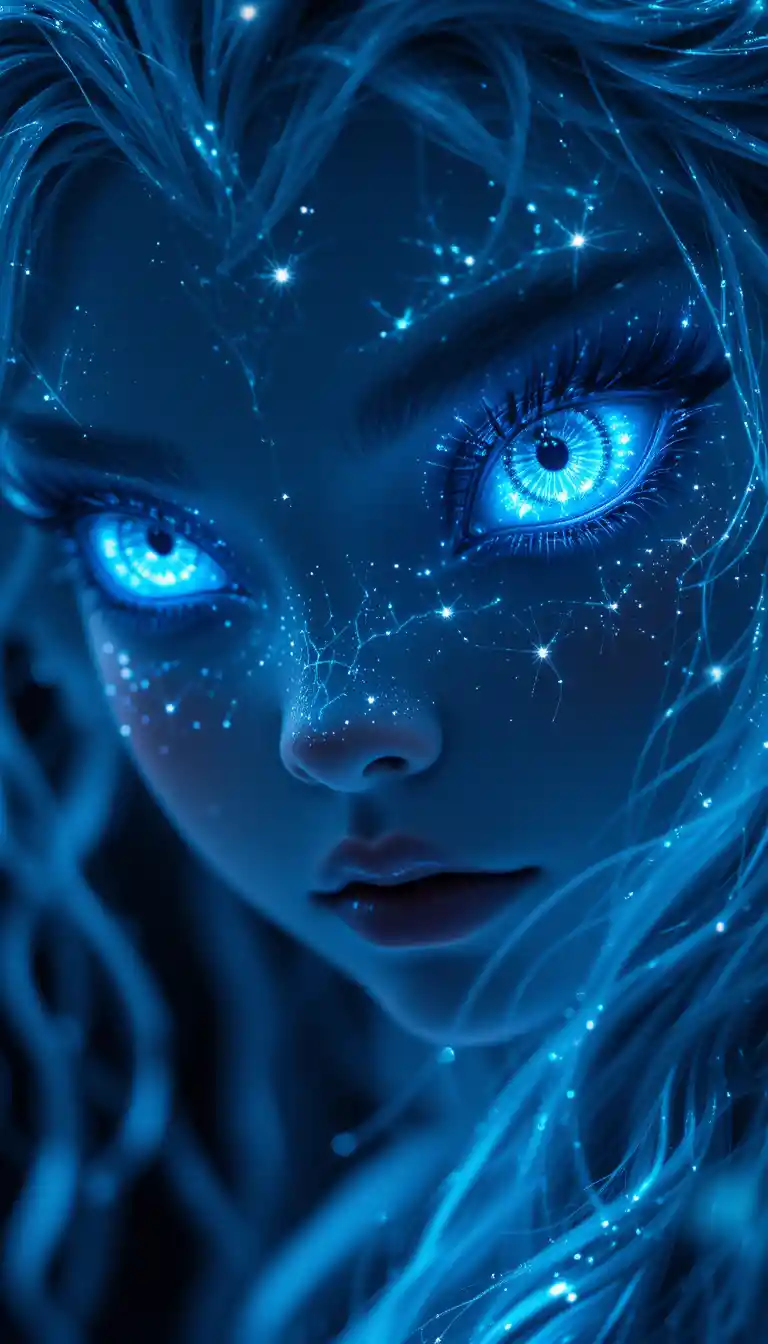 Mystical dragon eyed girl in glowing icy armor portrait