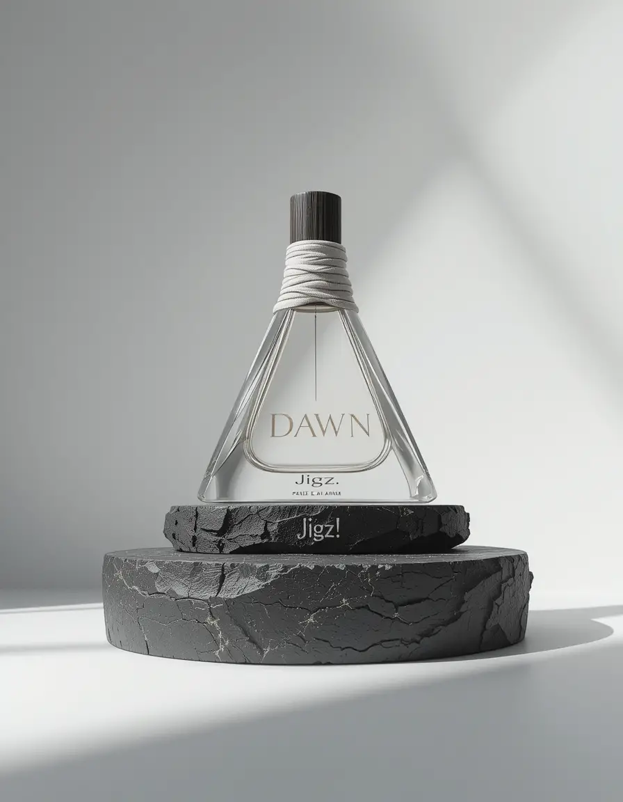 Cinematic 3D perfume bottle on white background