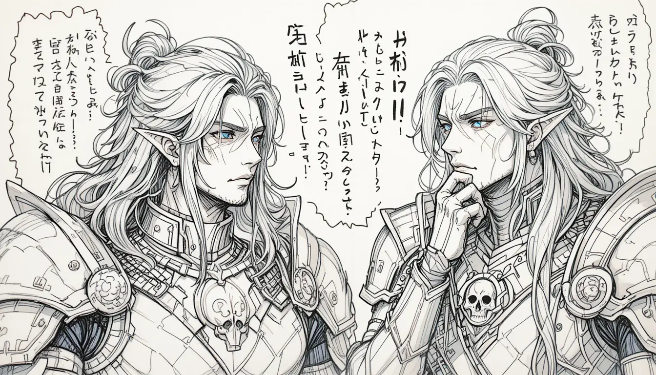Two long haired warriors in ornate armor deep in thought