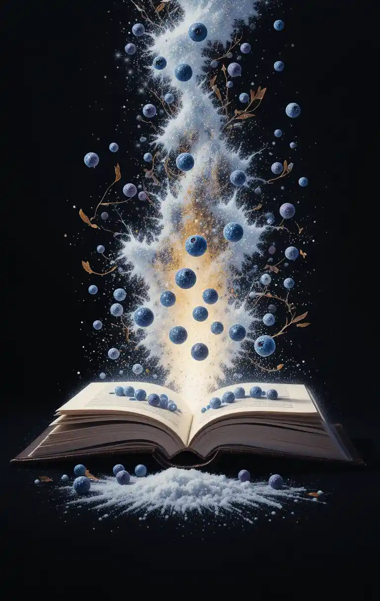 Open book with glowing watercolor light and crumbs
