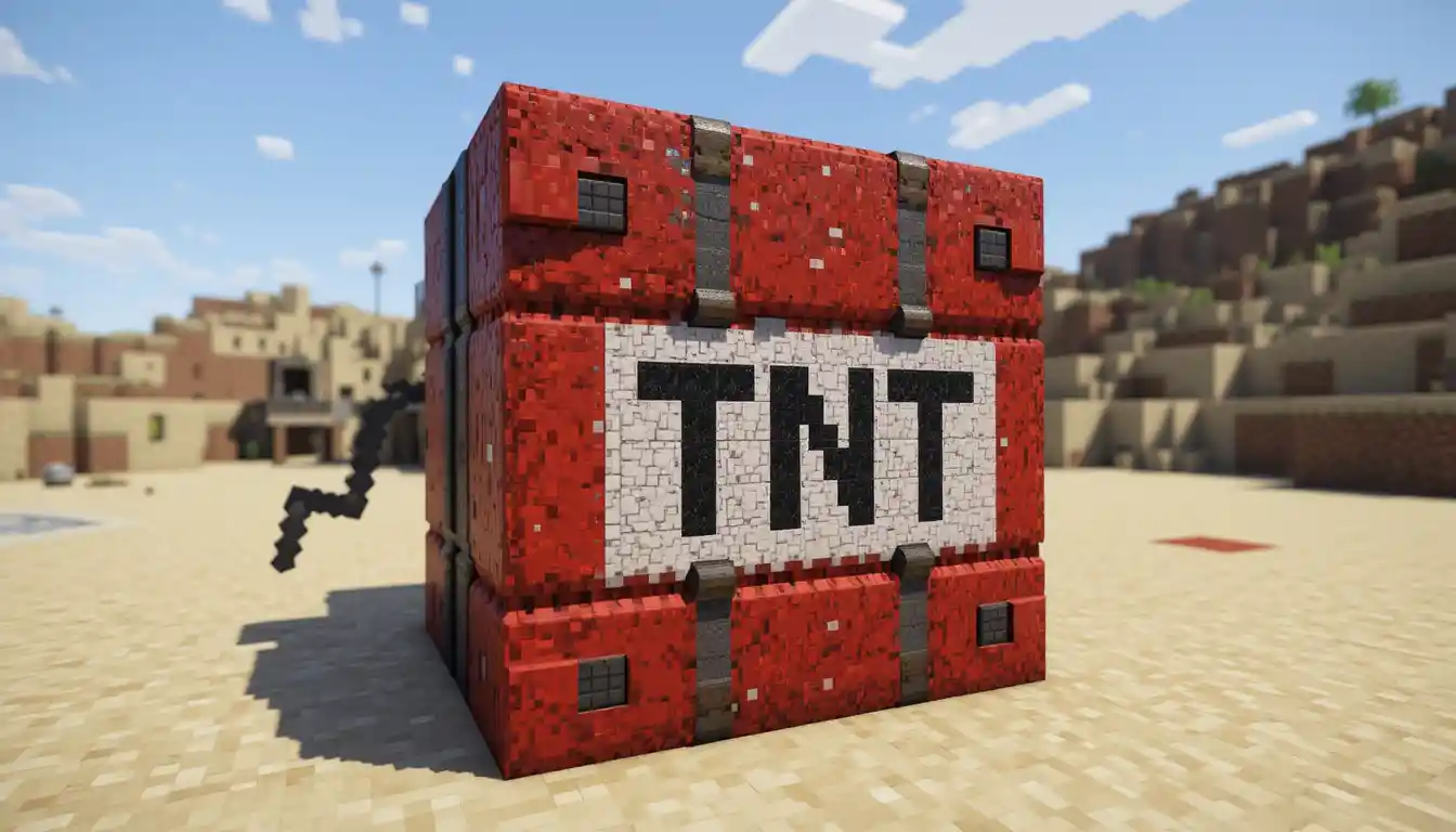Close up pixel art tnt block in minecraft style