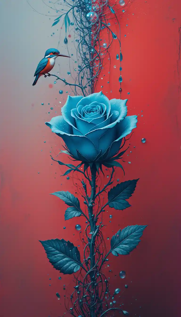 Blue rose and kingfisher on soft split backgrounds