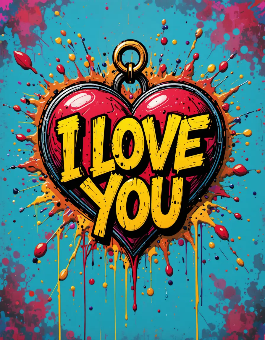 Colorful graffiti love poster with dripping i love you text