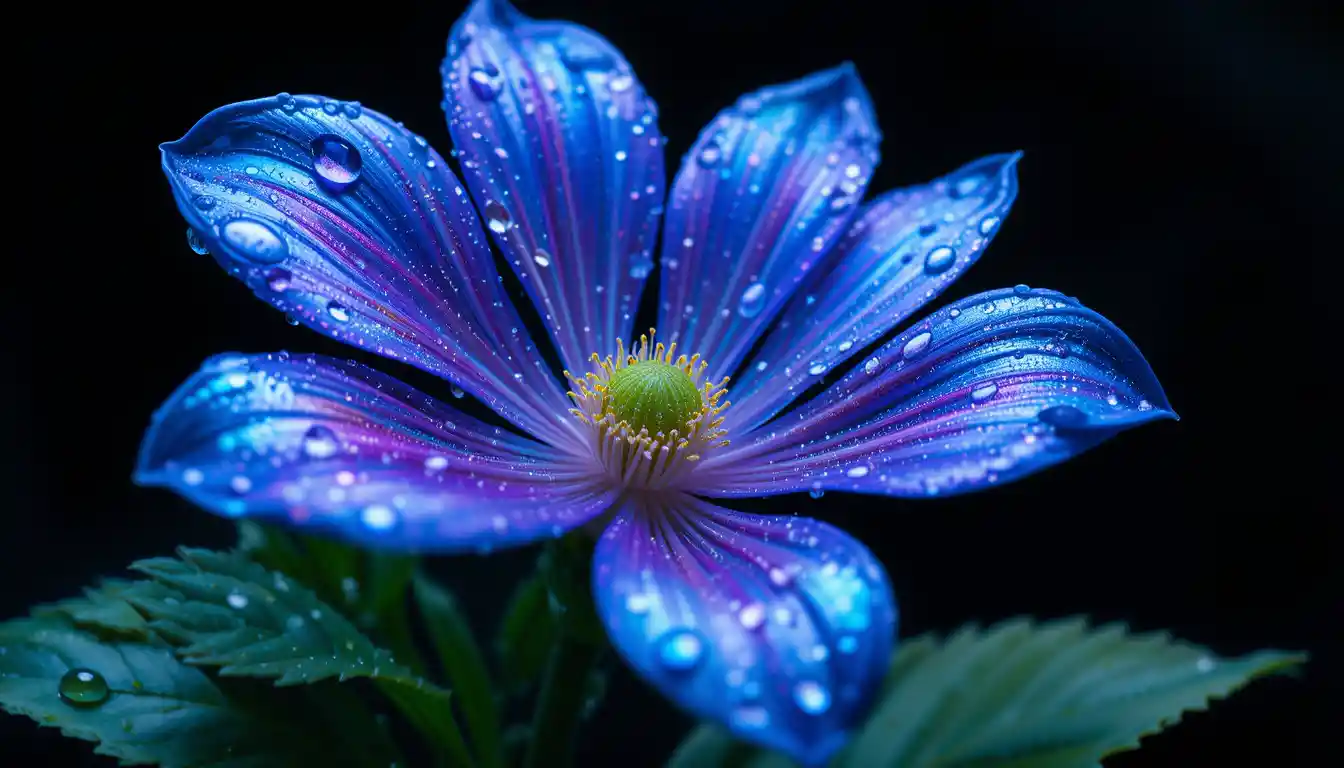 Radiant Blue Flower Close Up On Black Background