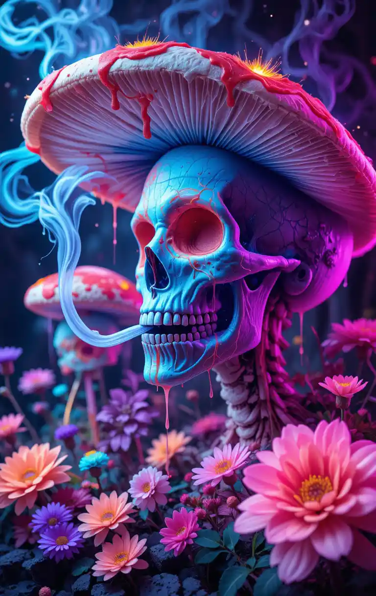 超現實霓虹披薩蘑菇的迷幻藝術風格