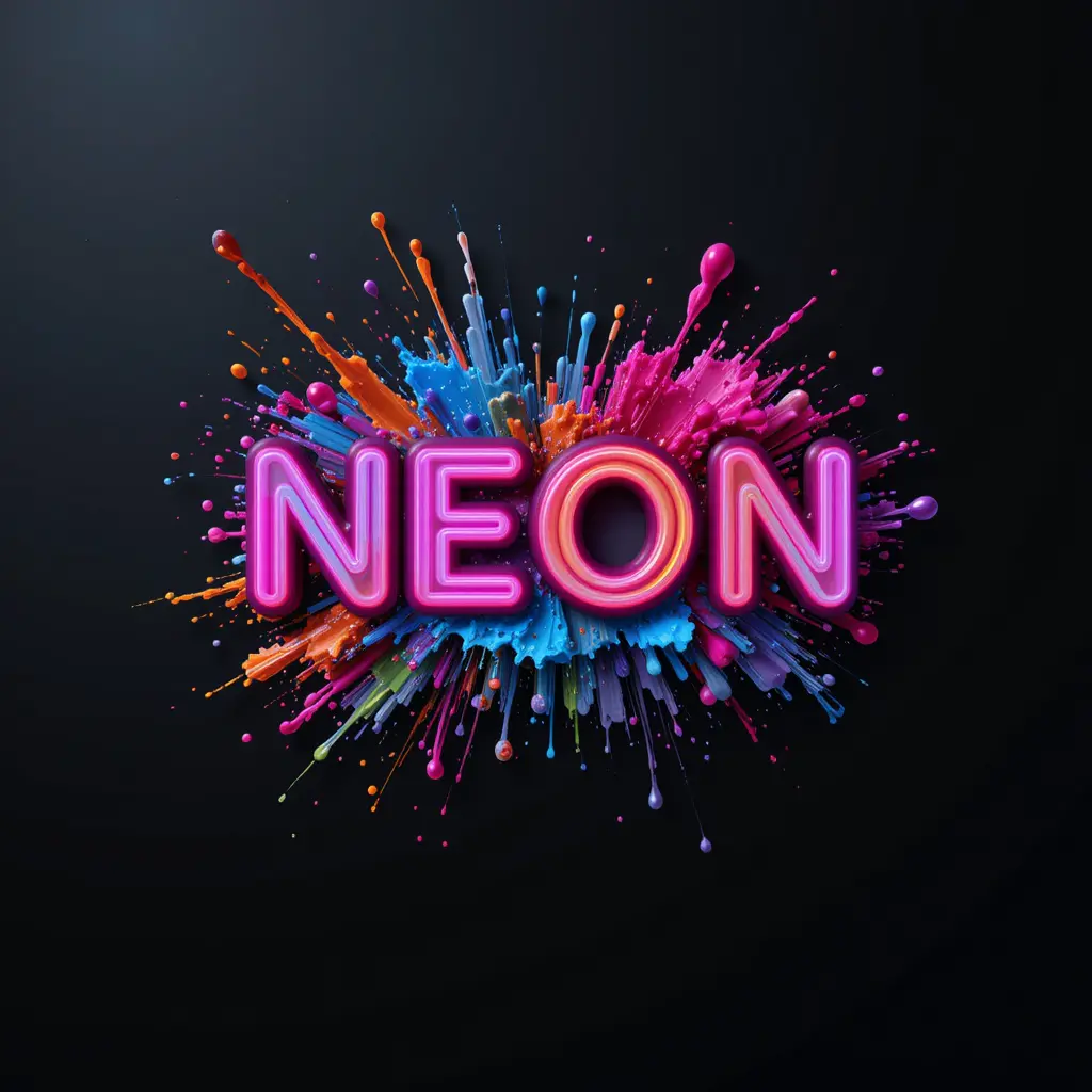 Colorful neon 3d design with central bottom text