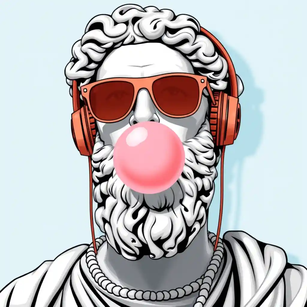 Greco Roman marble statue with modern sunglasses and gum