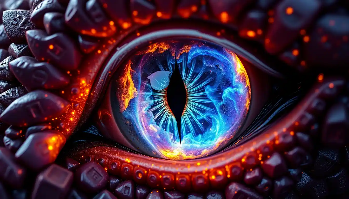 Macro photograph of an ancient cosmic dragon eye portal