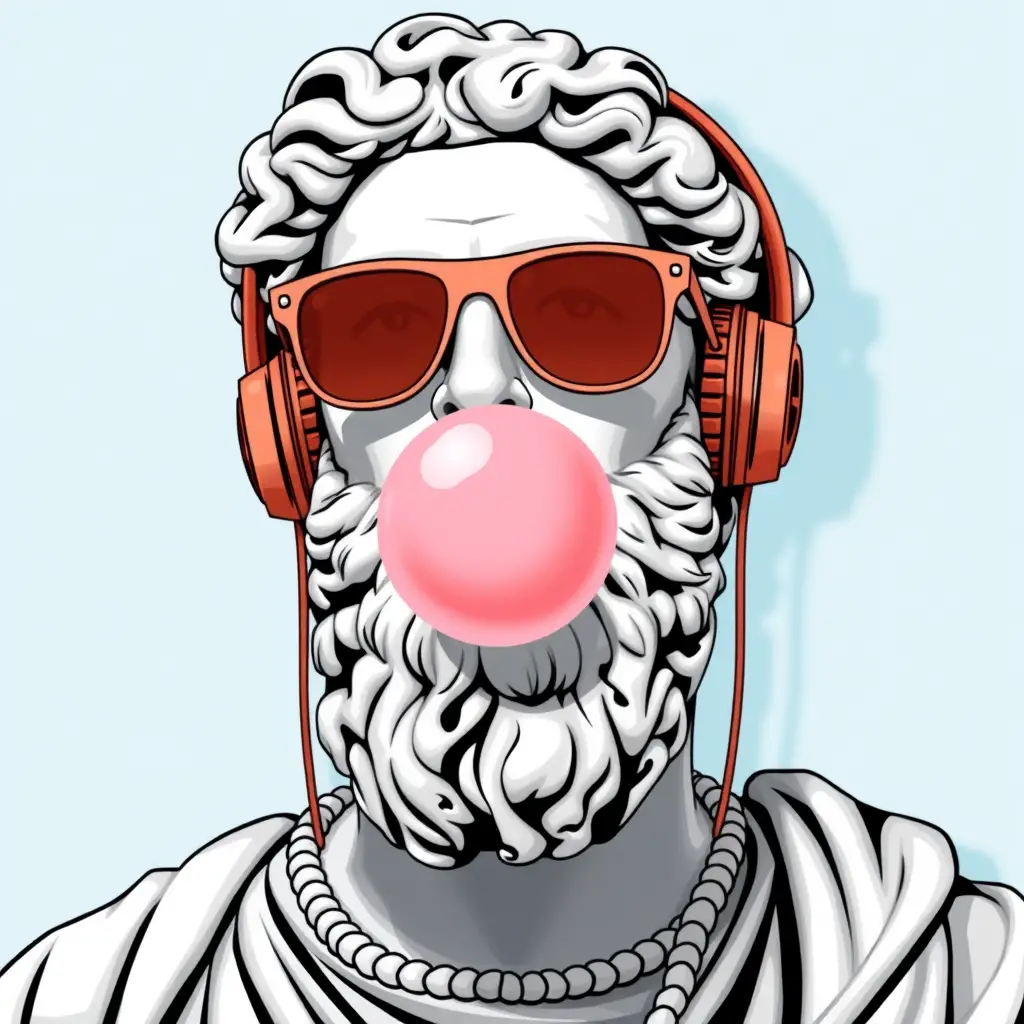 Greco Roman marble statue with modern sunglasses and gum