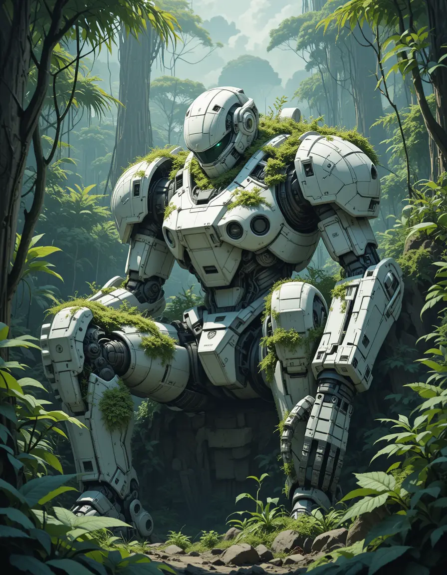 Giant White Robot Abandoned In Overgrown Jungle Ruins