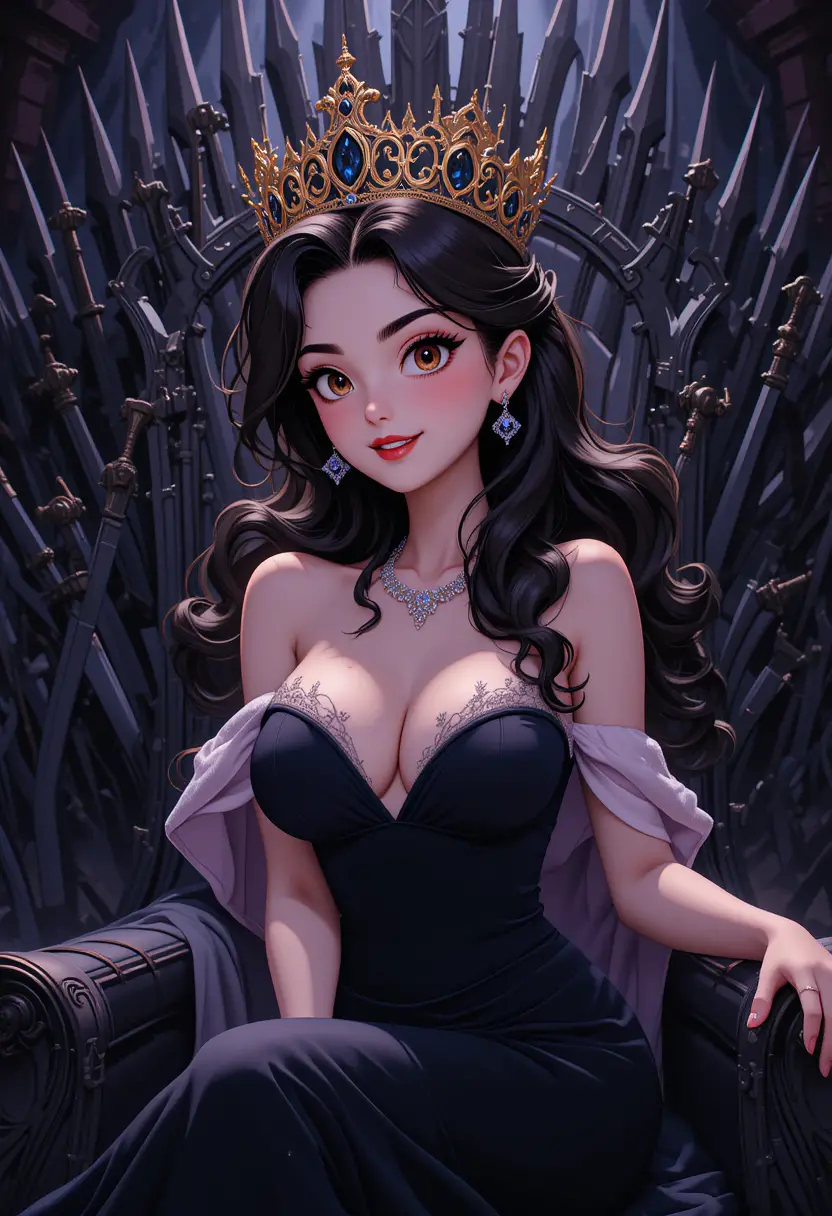 闇のファンタジーの刃の玉座に座るアニメ女王
