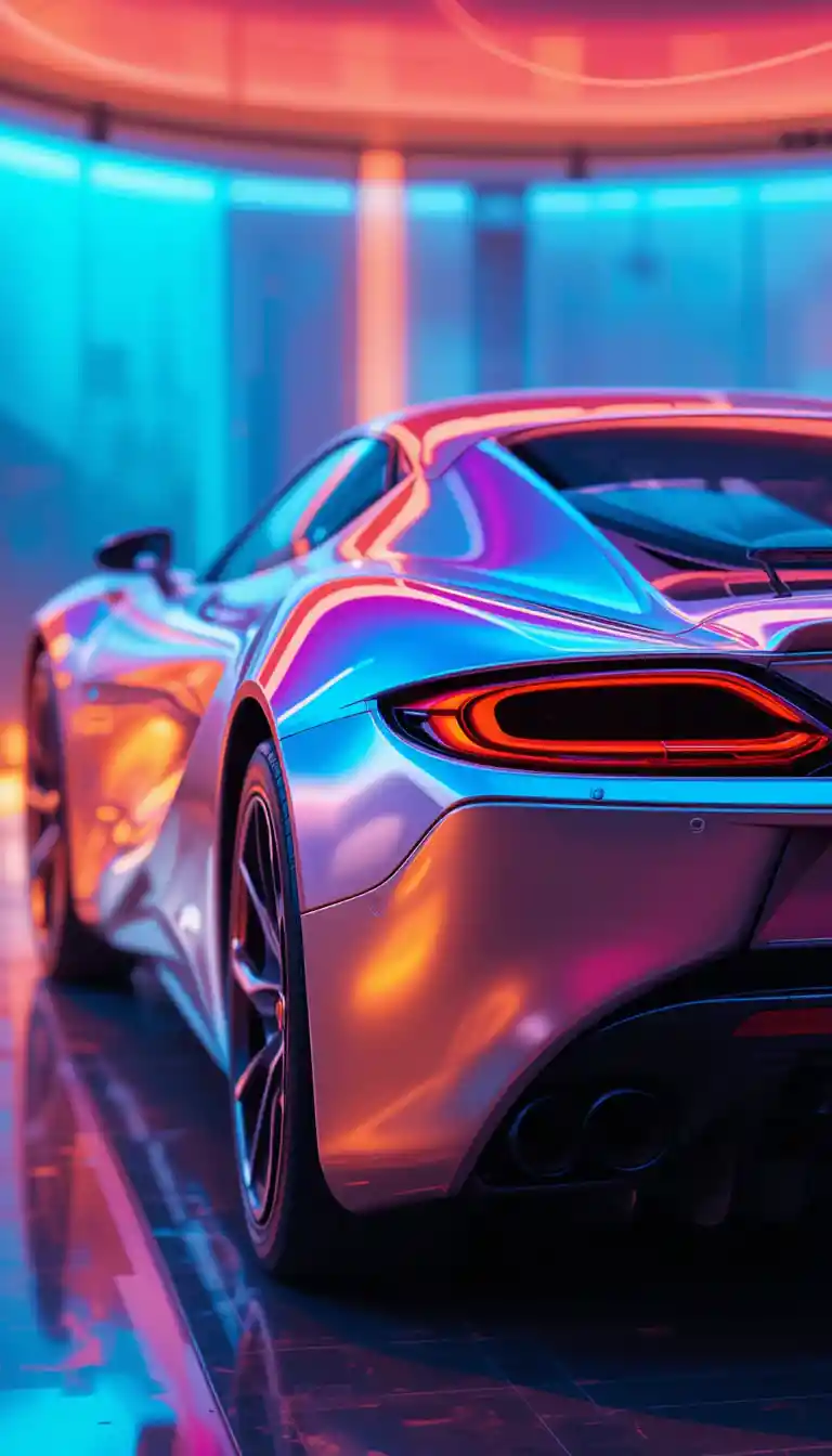 Futuristic Hovering Sports Car With Iridescent Metallic Body