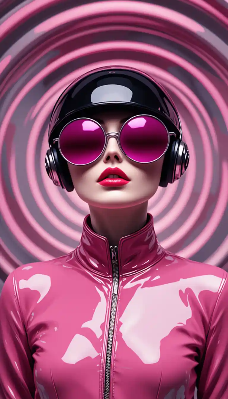 Futuristic fashion woman with pink sunglasses and helmet