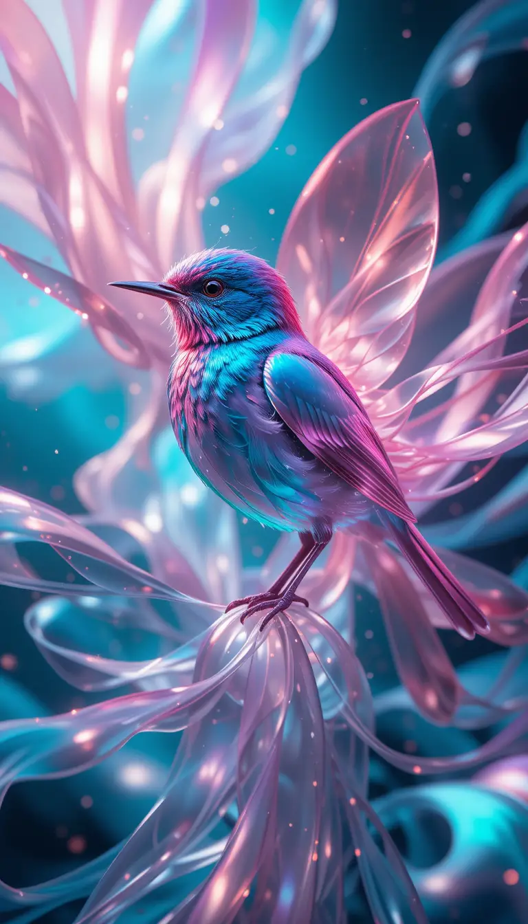 Biomorphic holographic illustration with iridescent organic forms