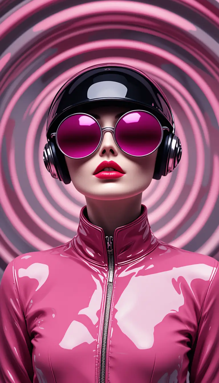 Futuristic fashion woman with pink sunglasses and helmet