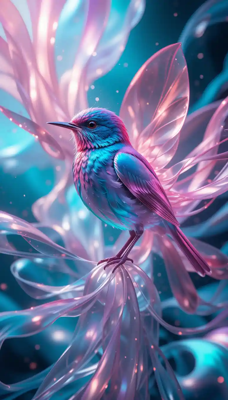 Biomorphic holographic illustration with iridescent organic forms