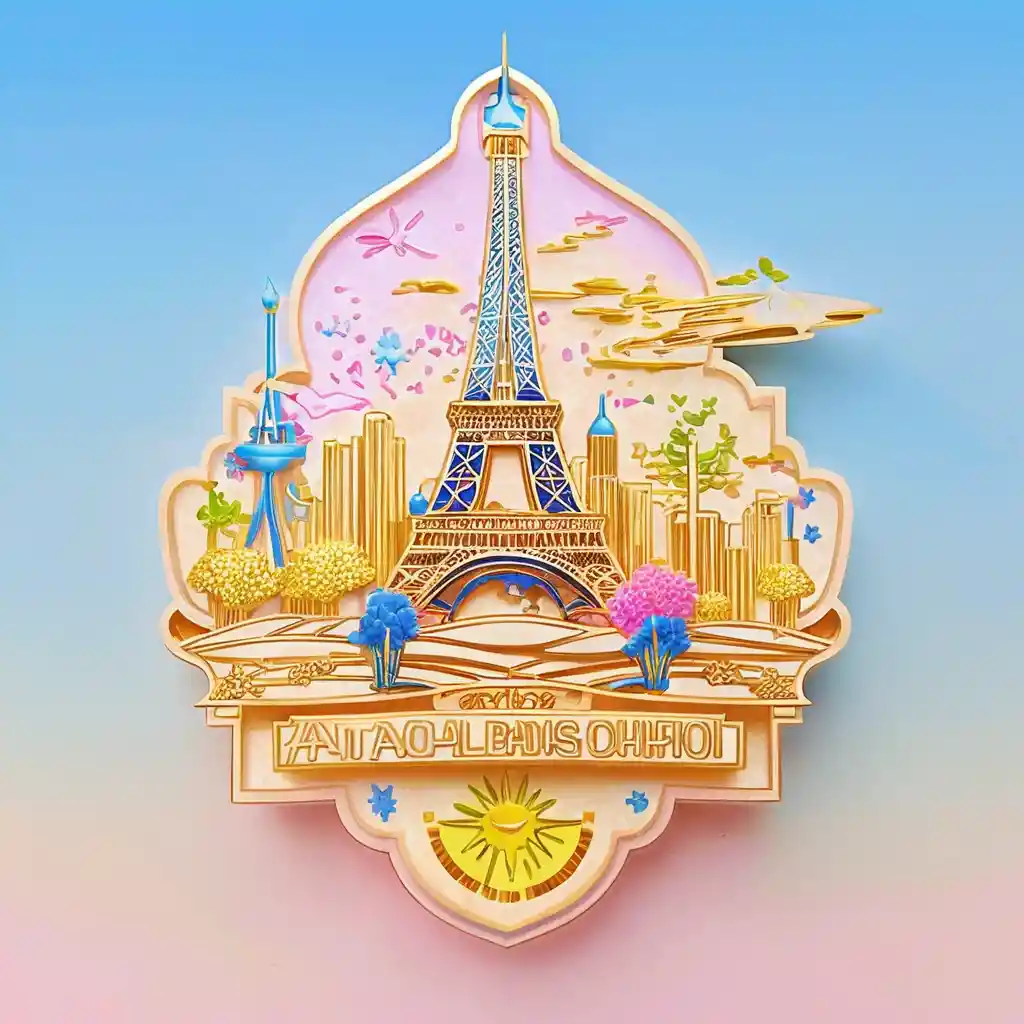 Gold And Blue Eiffel Tower Fridge Magnet With Flowers