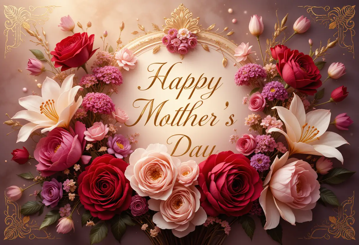 Elegant floral mothers day wallpaper with glowing roses