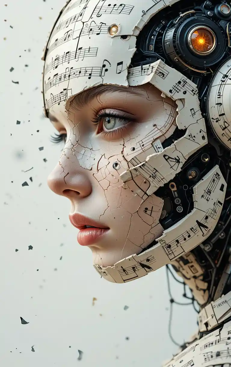 Futuristic ai robot made of abstract text and symbols